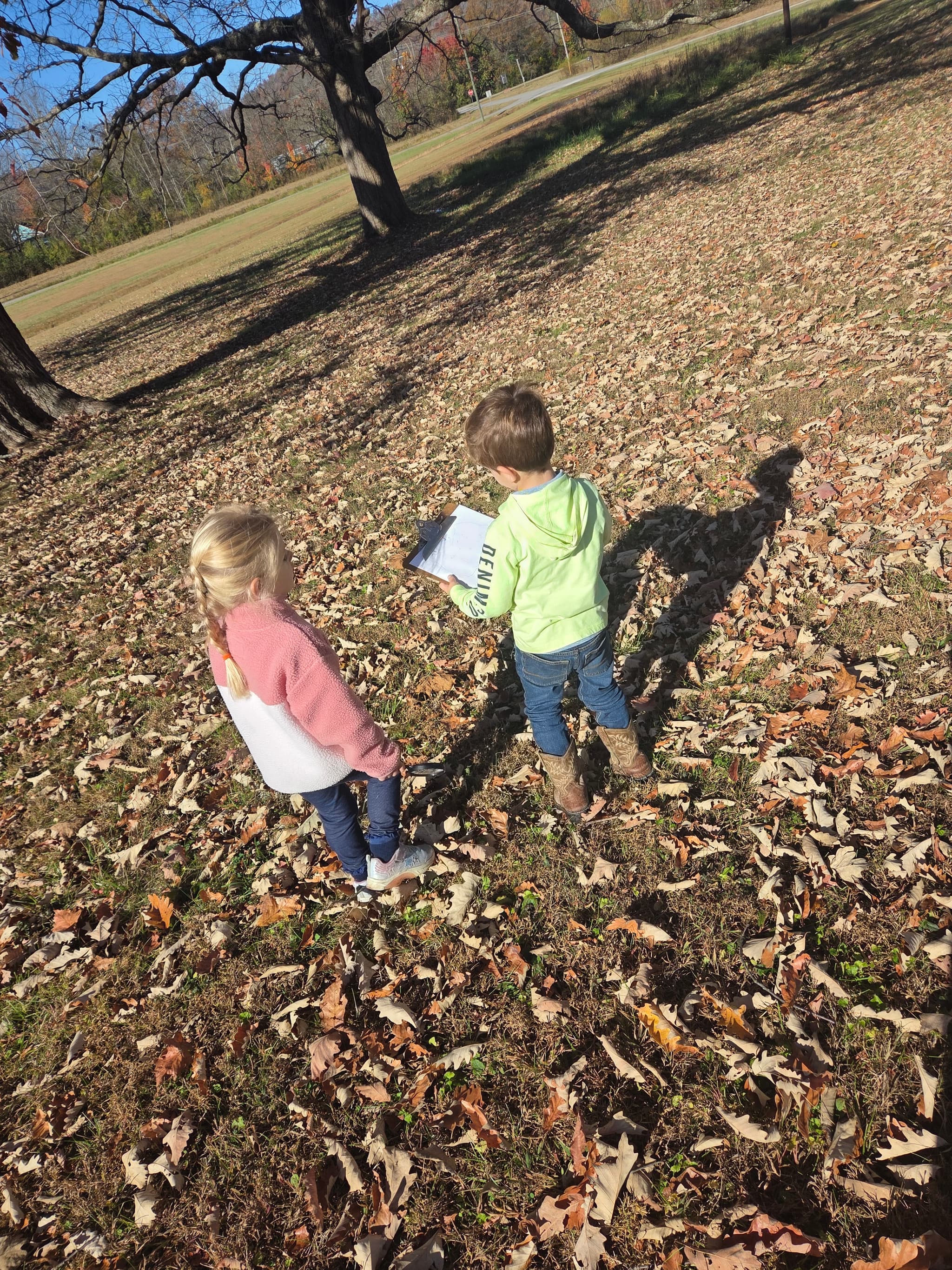 Preschoolers exploring outdoors in the fall